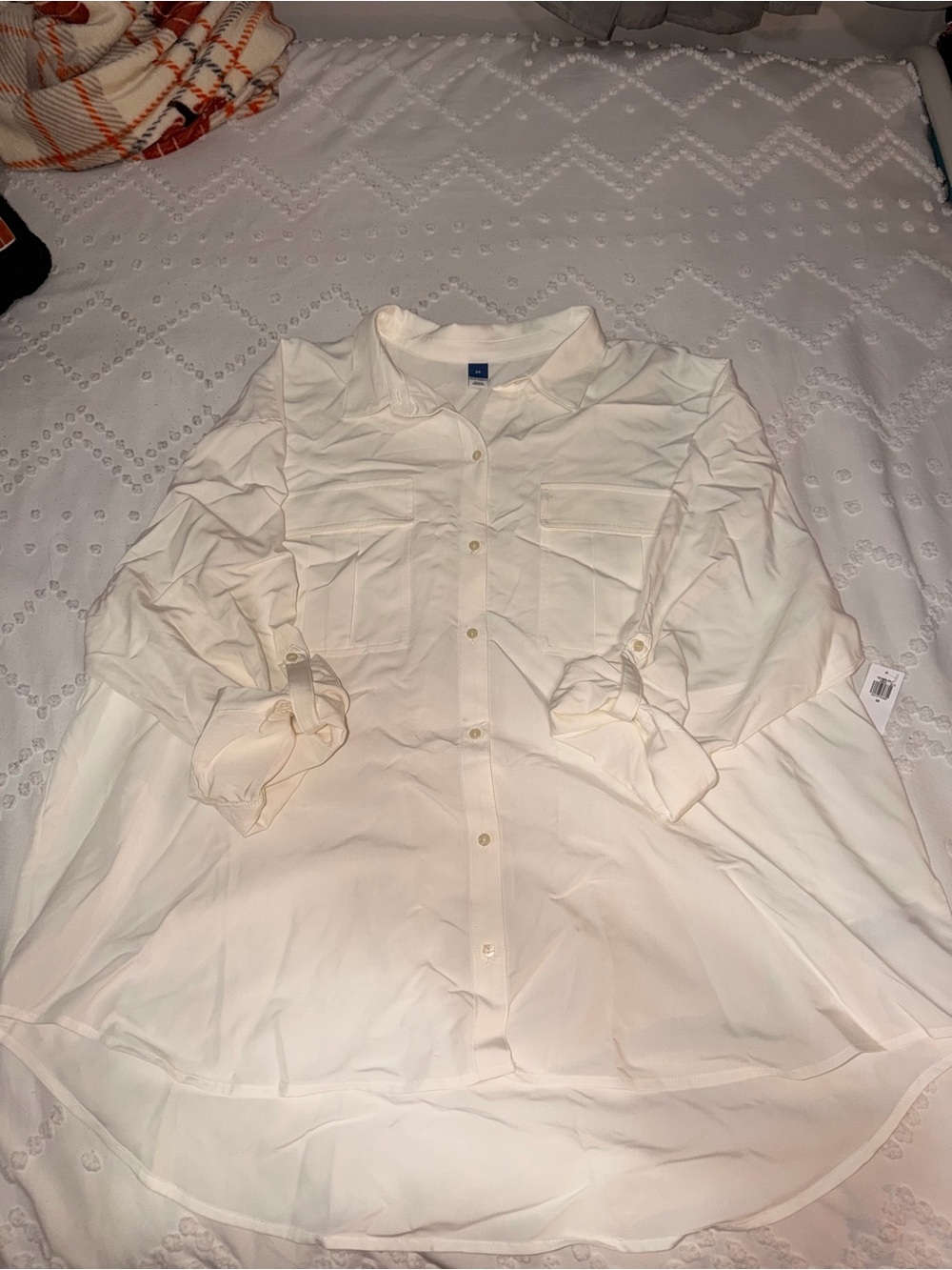 Old Navy Cream Button-Up Women's Shirt with Roll-Tab Sleeves